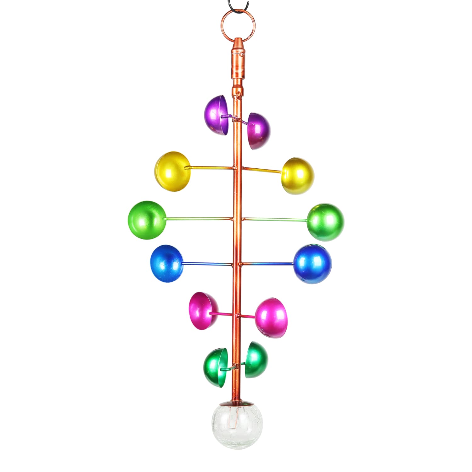 Colorful Hanging Helix Metal Cup Spinner with Glass Crackle Ball