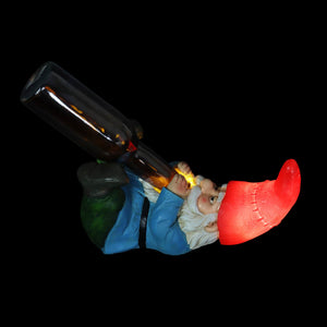 Good Time Beer Bottle Holder Gnome Statue with LED Hat on a Battery Powered Timer, 10.5 by 5 Inches | Exhart