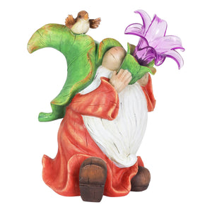 Solar Garden Gnome with LED Lily Statuary, 10 Inch | Shop Garden Decor by Exhart