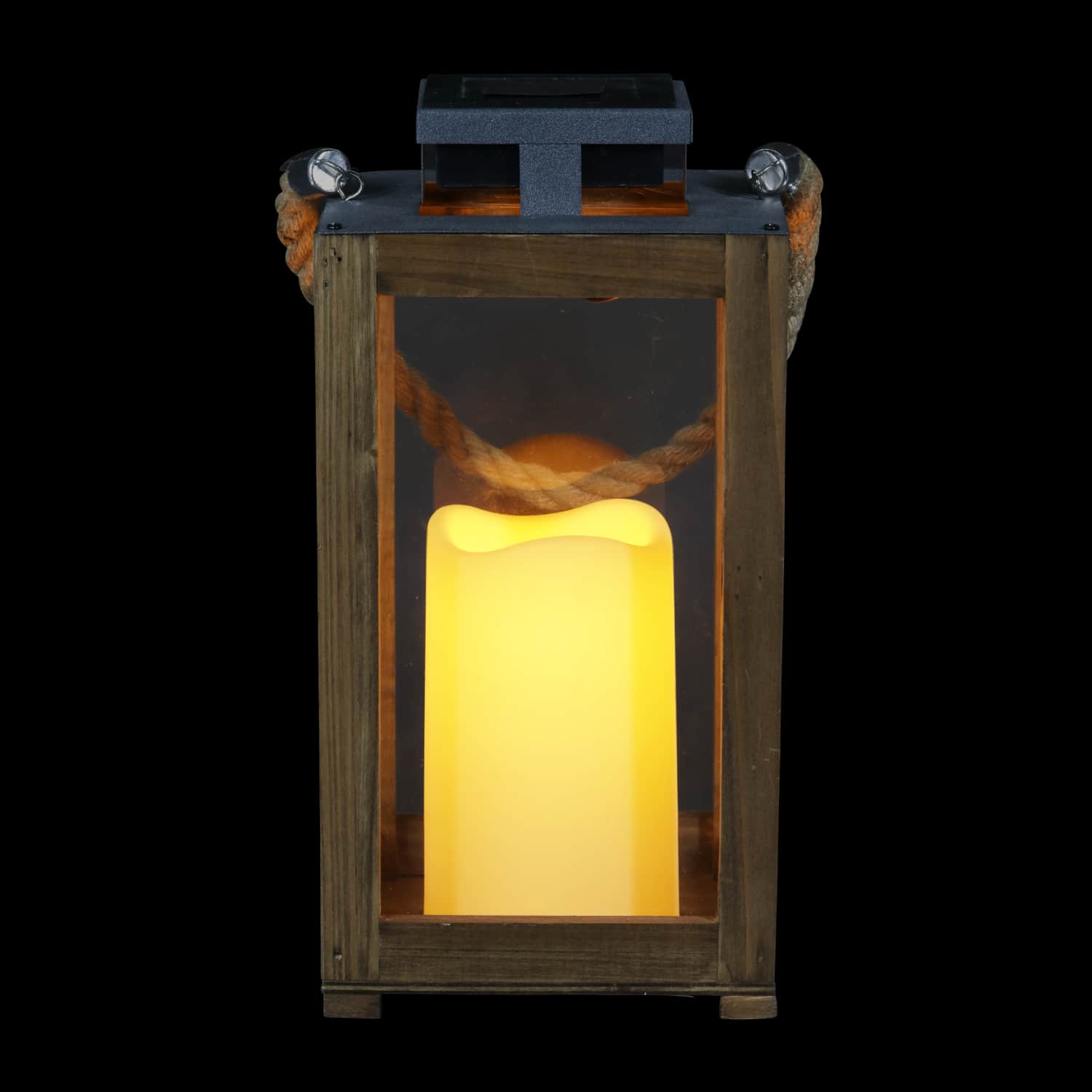 Solar Wood and Glass Lantern w/LED Candle - Thumbnail 3