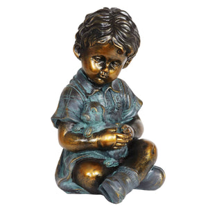 Bronze Look Boy and Puppy Statue, 10.5 Inches | Shop Garden Decor by Exhart