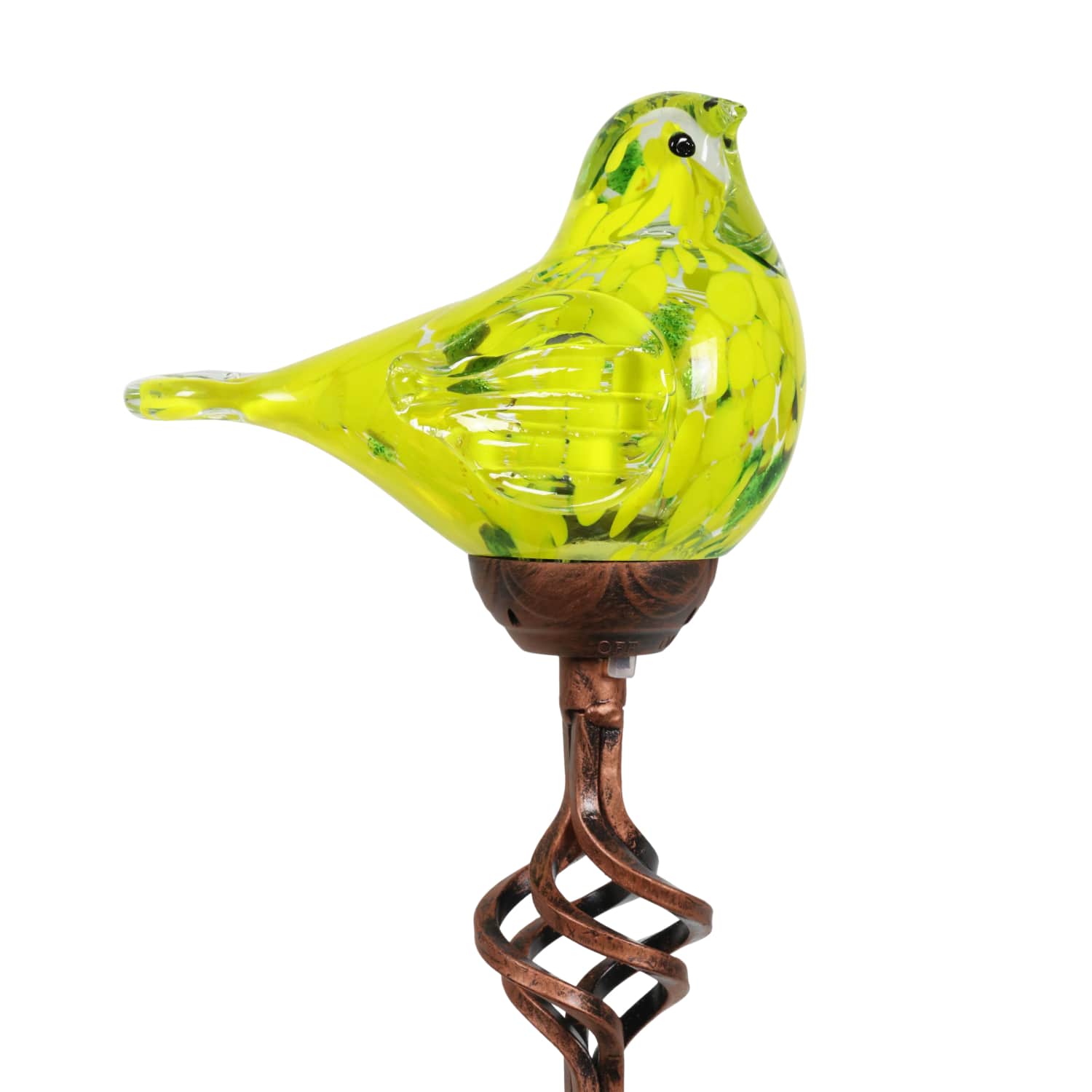 Solar Hand Blown Glass Bird Garden Stake in Yellow, 6 by 31 Inches | Shop Garden Decor by Exhart