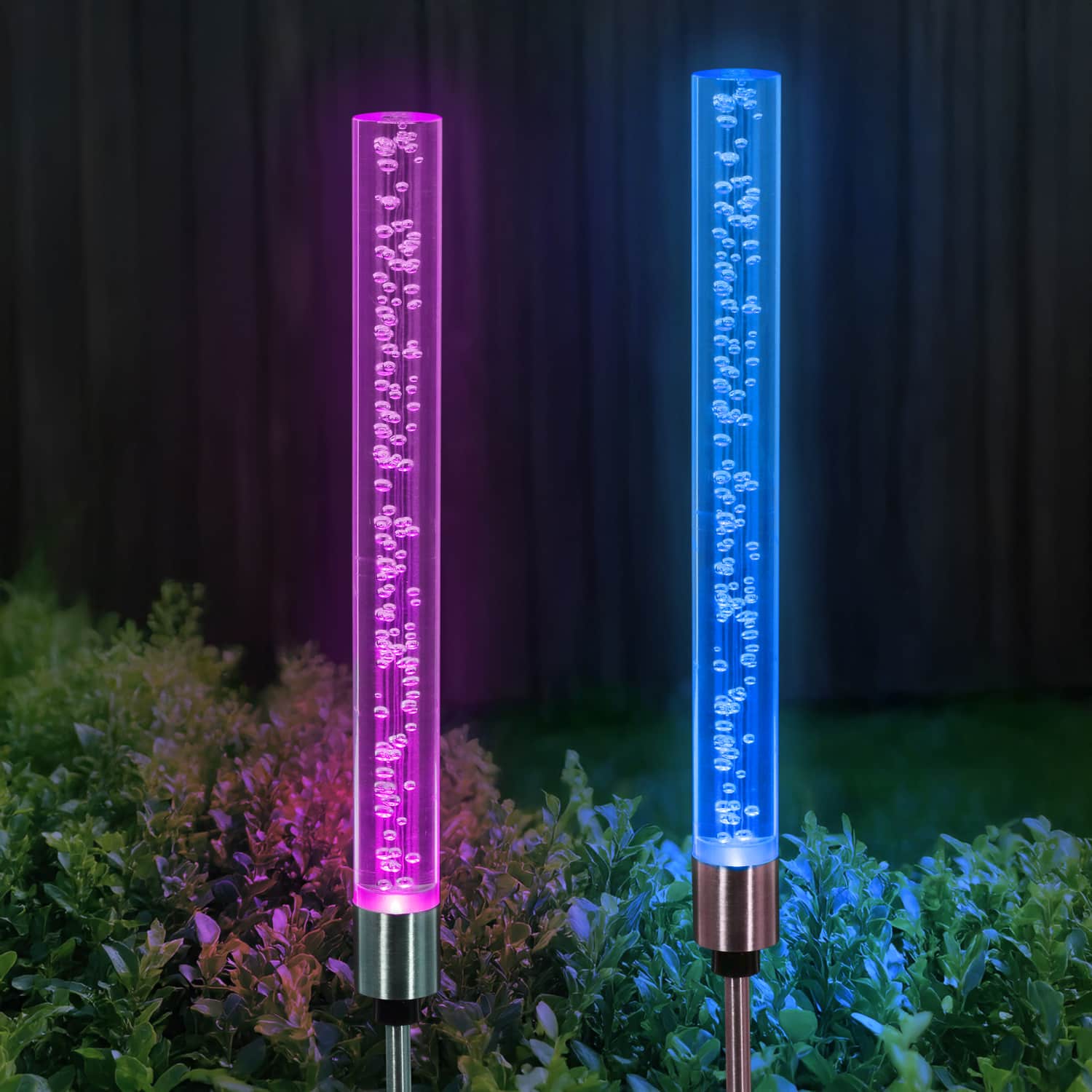 Two Solar Color Changing Acrylic Stationary Bubble Cylinder Garden Stake Set, 2.5 by 34 Inches | Shop Garden Decor by Exhart