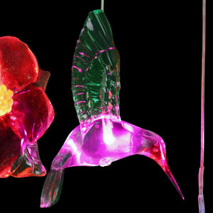 Solar Hummingbirds and Flowers Hanging Mobile with 6 Color Changing LEDs, 7 by 27.5 | Shop Garden Decor by Exhart