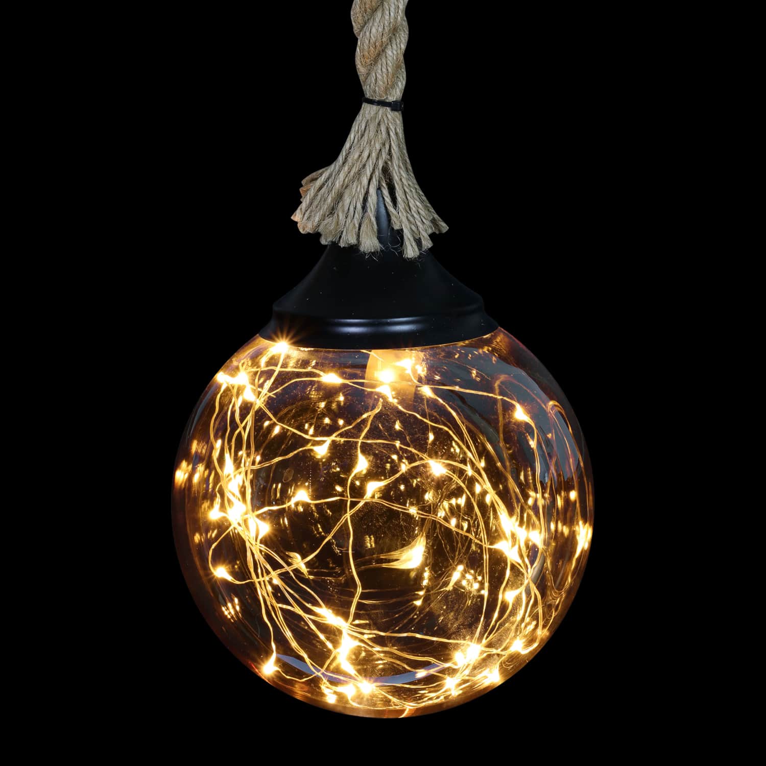 Hanging Golden Glass LED Balls with Timer, Set of Three - Thumbnail 5