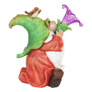 Solar Garden Gnome with LED Lily Statuary, 10 Inch | Shop Garden Decor by Exhart