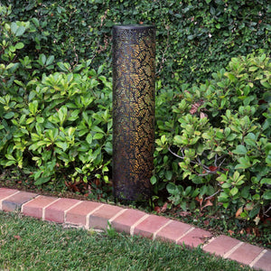 Solar Metal Garden Lantern with Stamped Filigree Leaf Pattern, 8 by 31.5 Inches  | Shop Garden Decor by Exhart