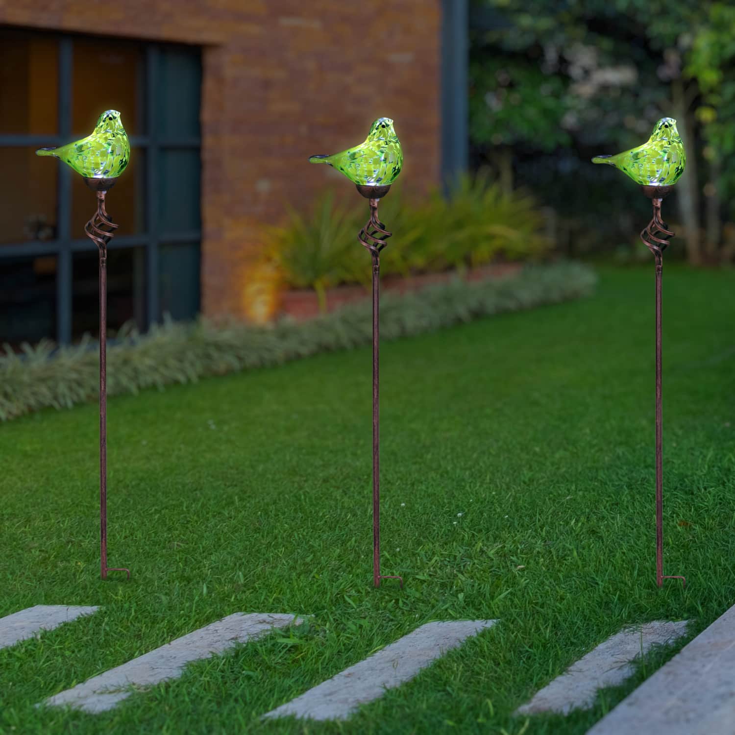 Solar Hand Blown Glass Bird Garden Stake in Yellow, 6 by 31 Inches | Shop Garden Decor by Exhart