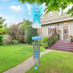 Large Solar Acrylic Blue Angel Wind Chime, 6.5 by 42 Inches | Shop Garden Decor by Exhart