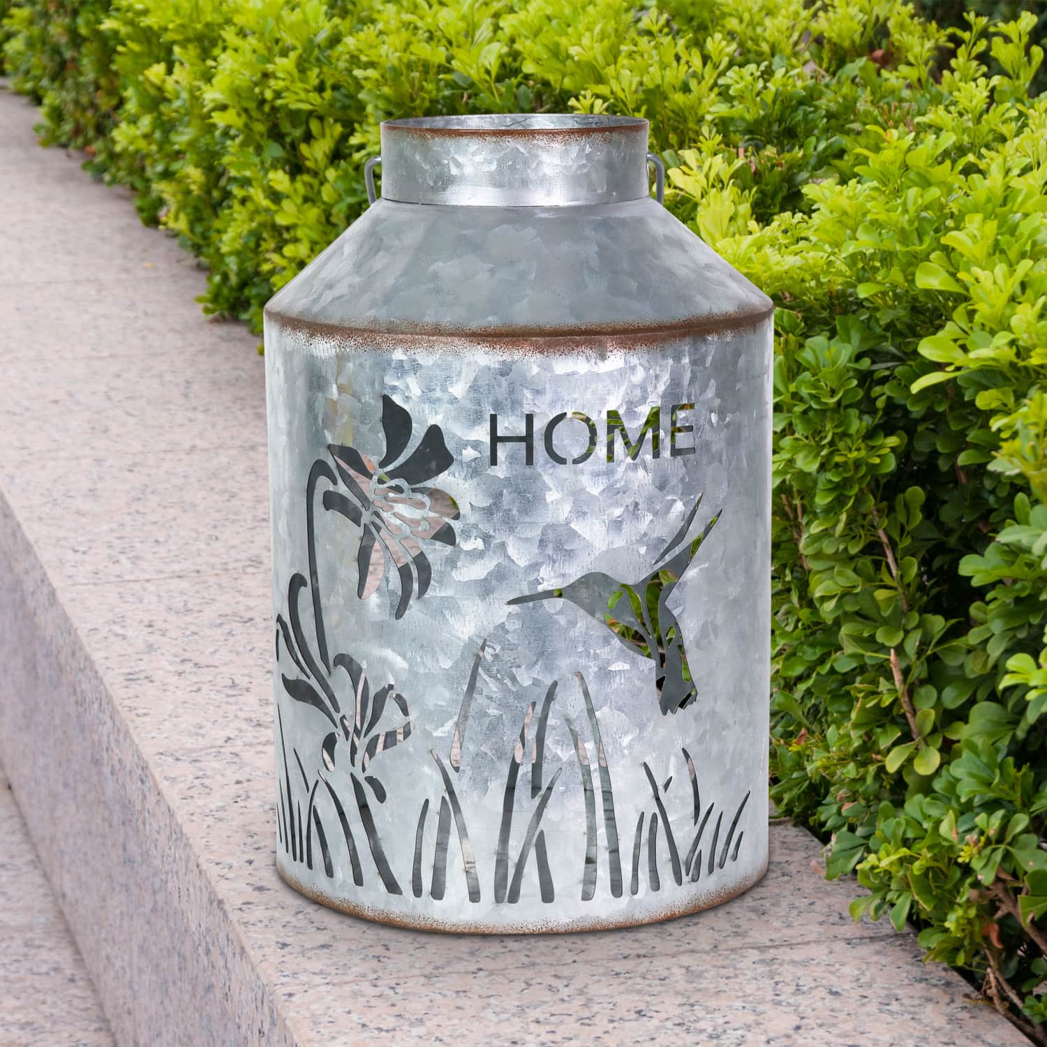 Exhart Stamped Metal Bird and Flower Lantern