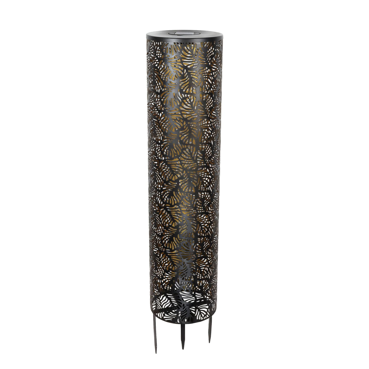 Solar Metal Garden Lantern with Stamped Filigree Leaf