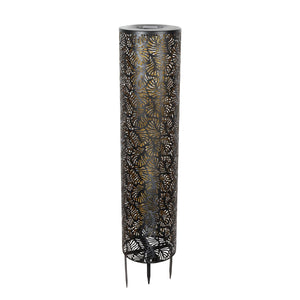 Solar Metal Garden Lantern with Stamped Filigree Leaf Pattern, 8 by 31.5 Inches  | Shop Garden Decor by Exhart
