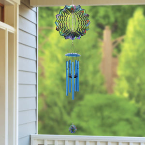 Art-In-Motion Laser Cut Metal Starburst Wind Chime Spinner with Beads and Peacock, 10 Inch Spinner | Exhart
