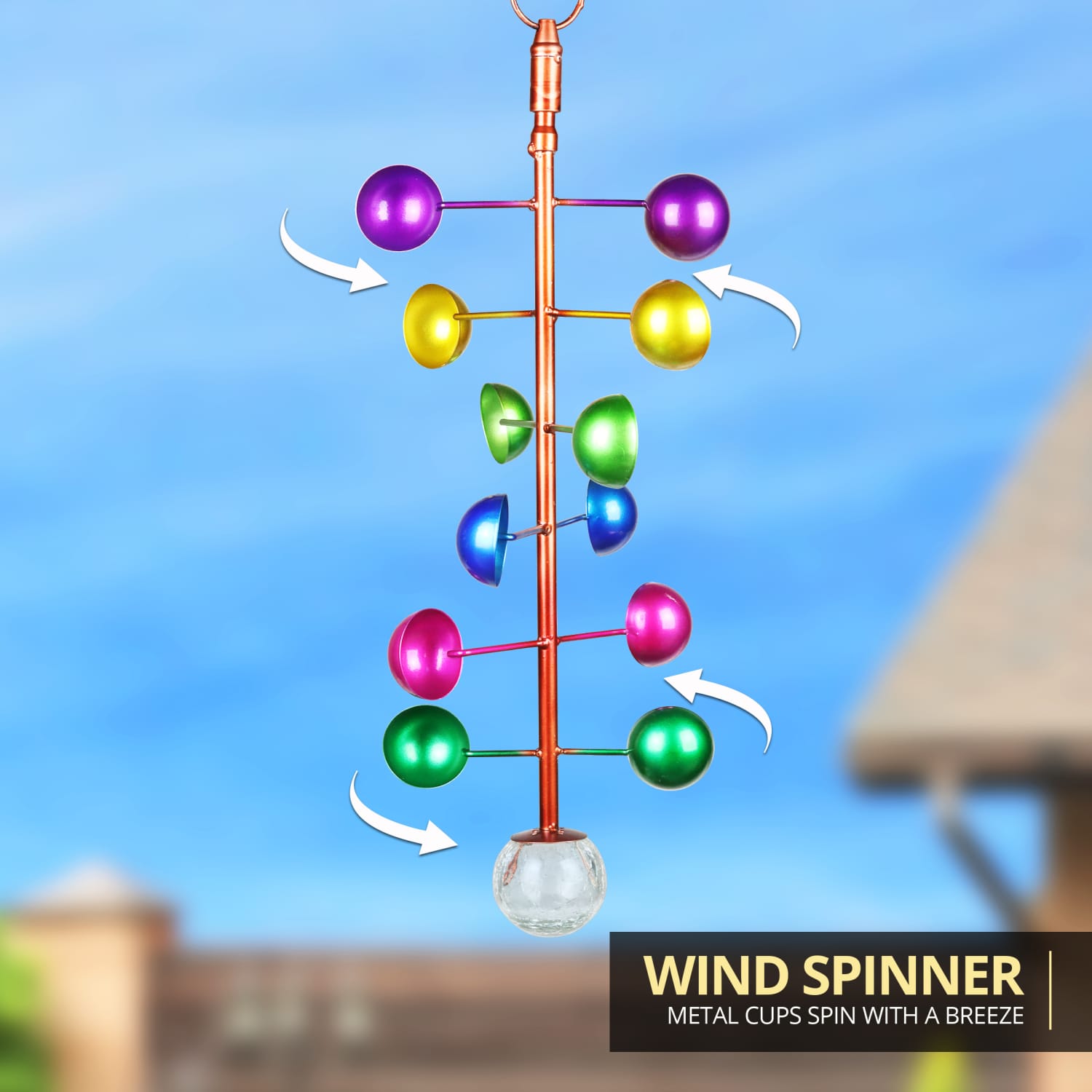 Colorful Hanging Helix Metal Cup Spinner with Glass Crackle Ball - Thumbnail 3