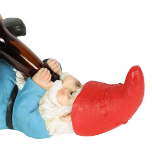 Good Time Beer Bottle Holder Gnome Statue with LED Hat on a Battery Powered Timer, 10.5 by 5 Inches | Exhart