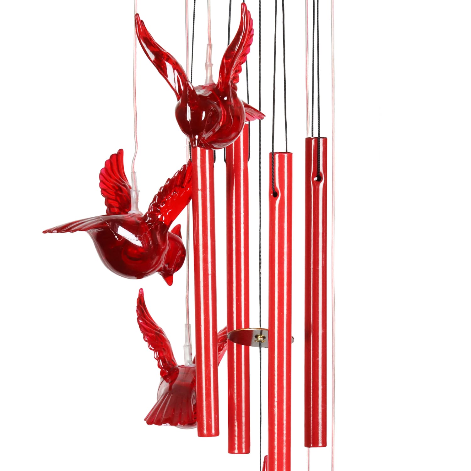 Solar Cascading Red Cardinal Acrylic and Metal Wind Chime with LED lights - Thumbnail 5