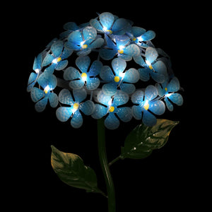 Solar Metal Hydrangea Garden Stake in Turquoise with Twenty Six LED lights, 7 by 21 Inches | Shop Garden Decor by Exhart