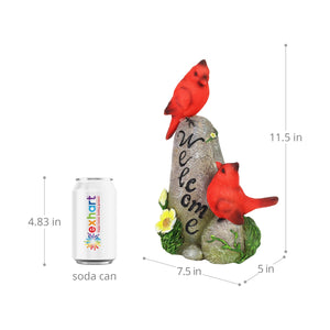 Solar Cardinals on a Hand Painted Welcome Rock Garden Statuary, 12 Inches | Shop Garden Decor by Exhart