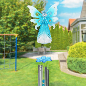 Large Solar Acrylic Blue Angel Wind Chime, 6.5 by 42 Inches | Shop Garden Decor by Exhart