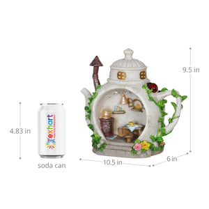 Solar Teapot House with Kitchen Scene Garden Statue, 6 by 9 Inches | Shop Garden Decor by Exhart