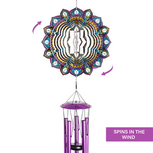 Art-In-Motion Laser Cut Metal Starburst Wind Chime Spinner with Beads and Turquoise Accents, 10 inch Spinner | Exhart