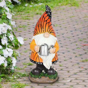 Solar Monarch Butterfly Hat Standing  Gnome with Watering Can Statue, 6 by 12.5 Inches | Shop Garden Decor by Exhart