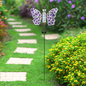 Solar Metal and Glass Purple Butterfly Rain Gauge Garden Stake, 12 by 40 Inches | Shop Garden Decor by Exhart