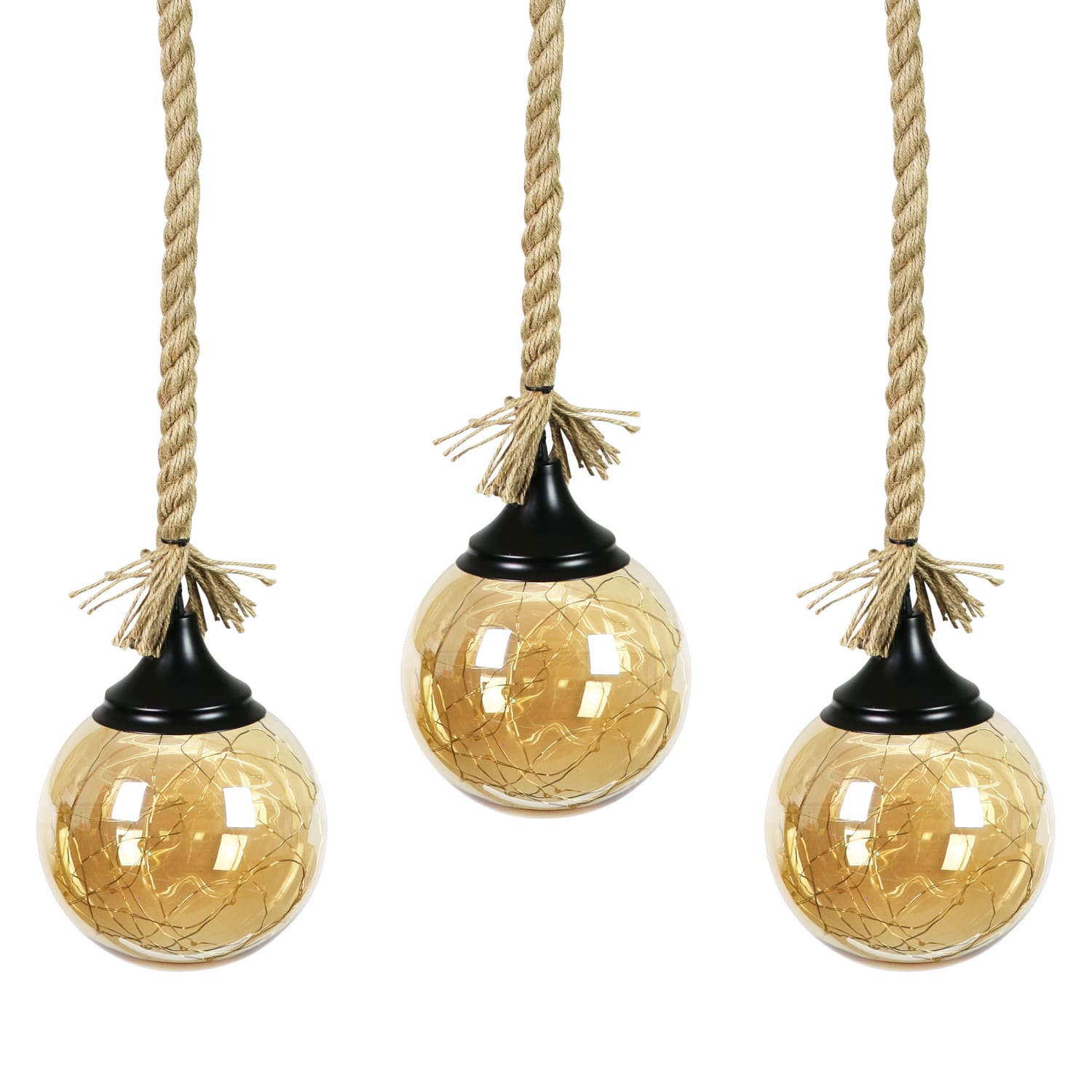 Hanging Golden Glass LED Balls with Timer, Set of Three - Thumbnail 3