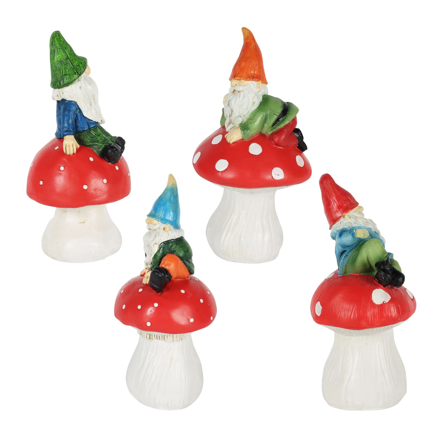 4 Piece Set of Can't See Hat Garden Gnomes on Mushrooms Statuary - Thumbnail 3