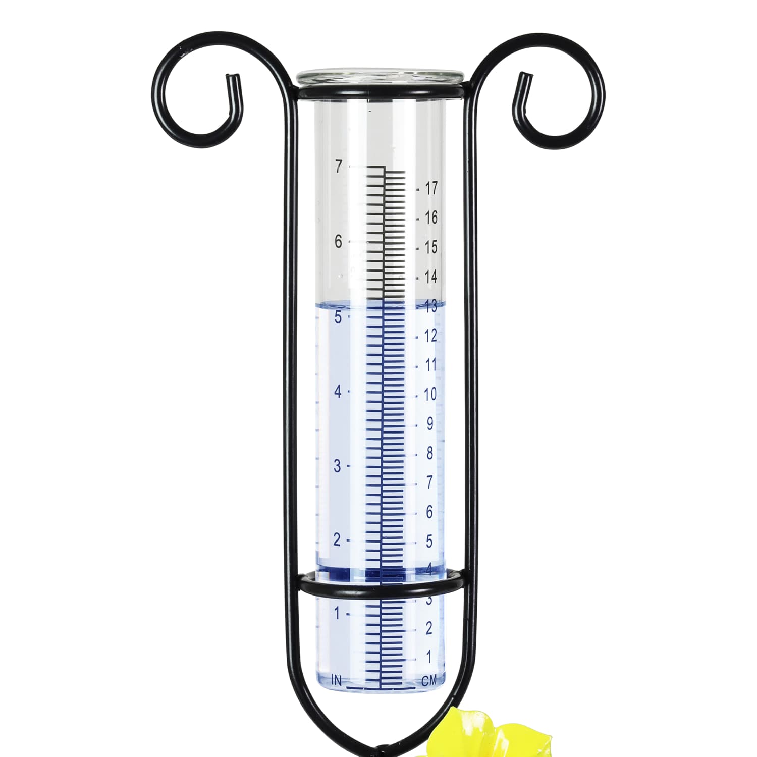 Glass and Metal Rain Gauge Garden Stake with Multicolored Hand Painted Flowers - Thumbnail 4