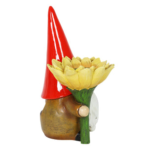 Solar Sunflower Simon Garden Gnome Statue, 12 Inch | Shop Garden Decor by Exhart