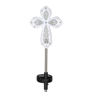 Solar Acrylic and Metal White Cross Garden Stake with Thirteen LED Lights, 4 by 34 Inches | Shop Garden Decor by Exhart