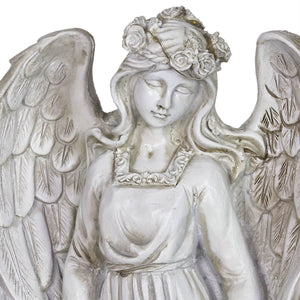 Angel and Little Girl Angel Resin Garden Statue with LED Halo on a Battery Powered Timer, 8 by 14 Inches | Exhart