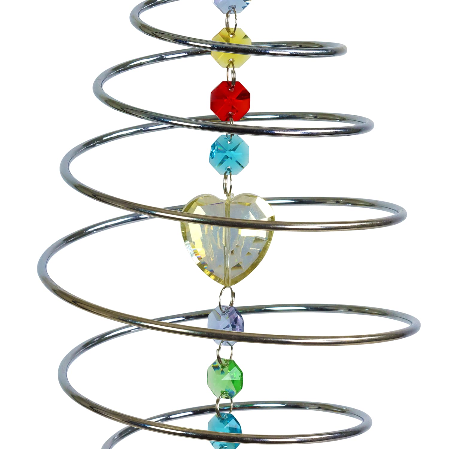 2 Piece Copper and Silver Metal Spinning Spiral with Crystal Accents Hanging Decor, 15.5 Inches - Thumbnail 4