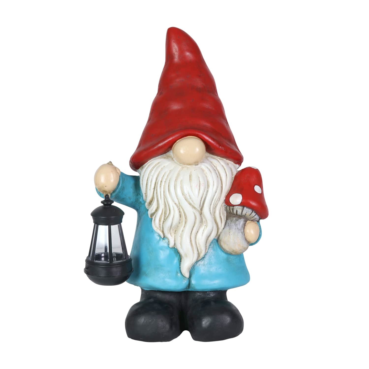 Garden Gnome With Solar Lantern and Mushroom Statuary - Thumbnail 5