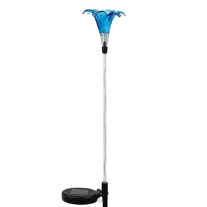 Solar Plastic Lily Garden Stake in Blue, 4 by 35 Inches | Shop Garden Decor by Exhart