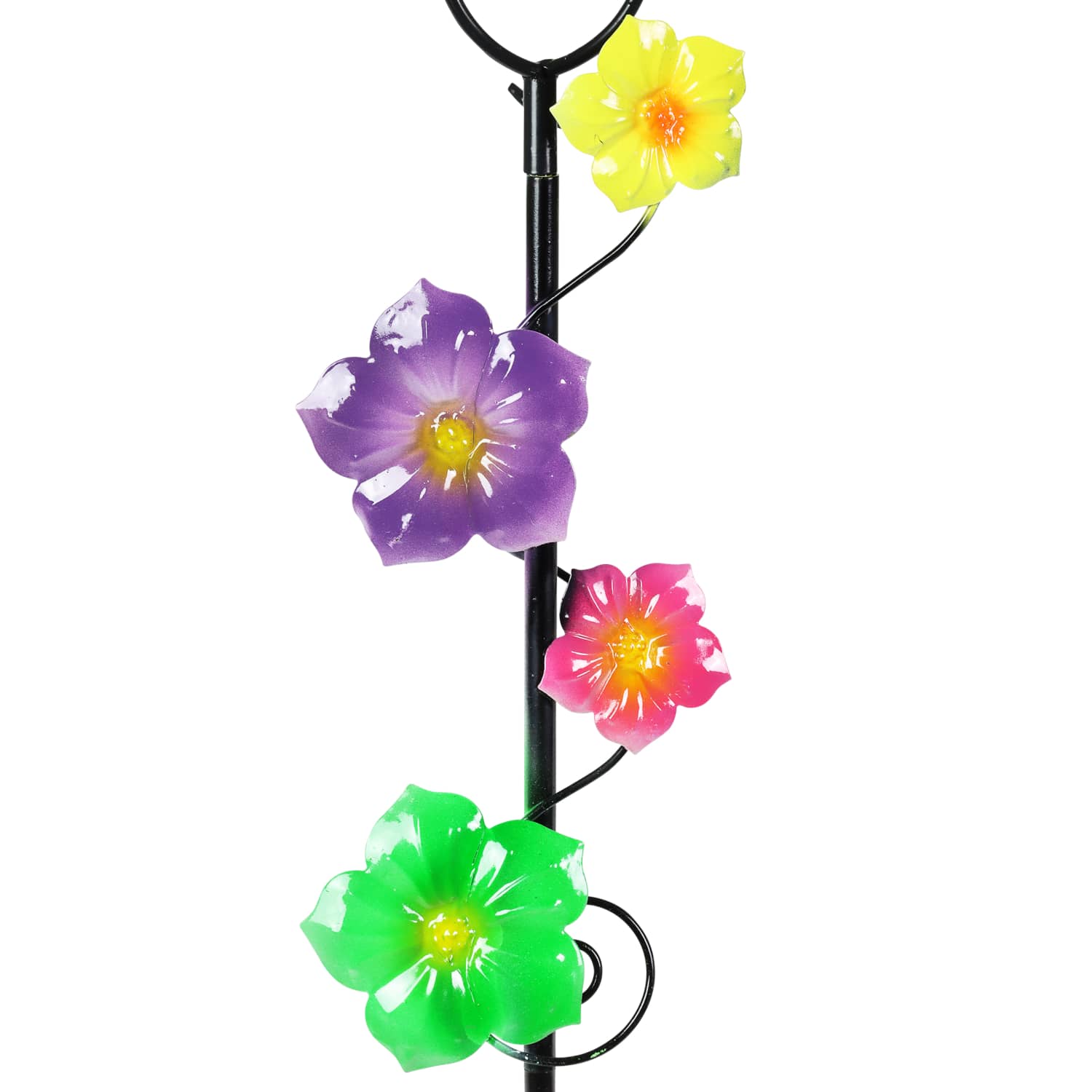 Glass and Metal Rain Gauge Garden Stake with Multicolored Hand Painted Flowers - Thumbnail 5
