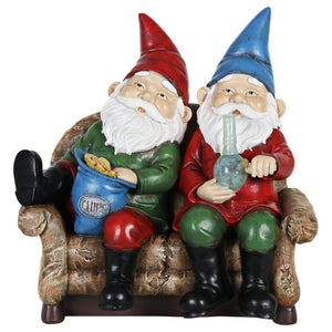 Good Time Bud Buddies Gnomes Smoking Marijuana with Light Up LEDs on a Battery Timer, Indoor or Outdoor, 10 Inch | Exhart