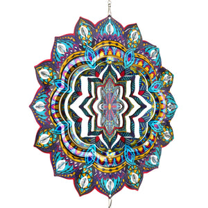 Art-In-Motion Laser Cut Metal Starburst Wind Chime Spinner with Beads and Turquoise Accents, 10 inch Spinner | Exhart