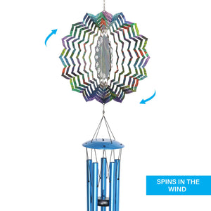 Art-In-Motion Laser Cut Metal Starburst Wind Chime Spinner with Beads and Peacock, 10 Inch Spinner | Exhart