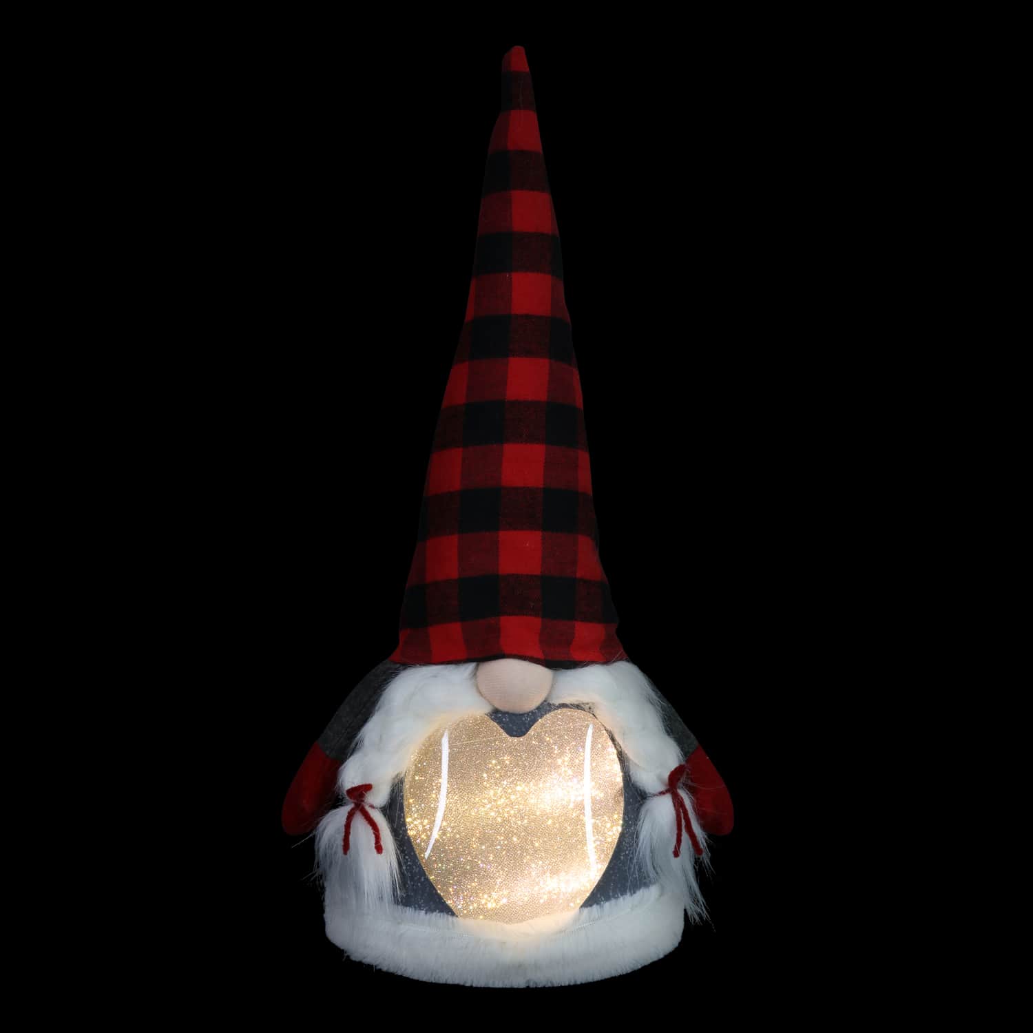 Red Plaid Hat Christmas Gnome with Sparkling LED Light Body - Thumbnail 3