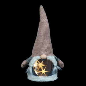 Natural Hat Christmas Gnome with Sparkling LED Light Body on a Battery Powered Timer, 20.5 Inches | Exhart