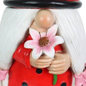 Solar Ladybug Hat Lady Gnome Statue with Pink Flower, 5 by 12.5 Inches | Shop Garden Decor by Exhart