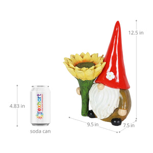 Solar Sunflower Simon Garden Gnome Statue, 12 Inch | Shop Garden Decor by Exhart
