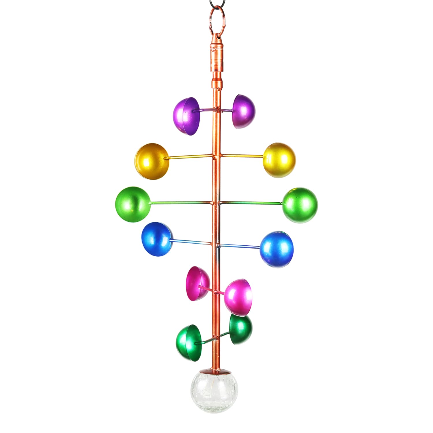 Art-In-Motion 2 Tiered Colorful Hanging Metal Cup Spinner with Glass Crackle Ball - Thumbnail 4