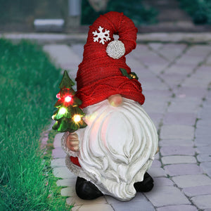 Red Hat Holiday Gnome with LED Christmas Tree on a Battery Powered Automatic Timer, 8.5 Inch | Shop Garden Decor by Exhart
