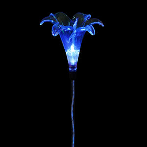 Solar Plastic Lily Garden Stake in Blue, 4 by 35 Inches | Shop Garden Decor by Exhart