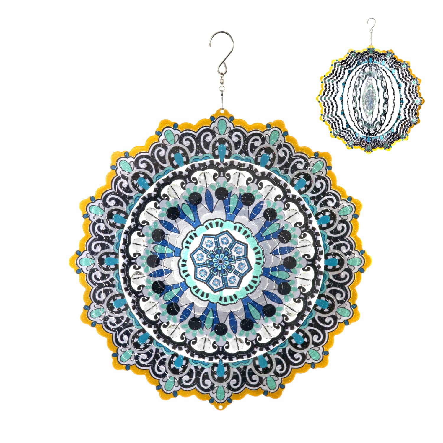 Laser Cut Mandala Hanging Wind Spinner with Bead Details