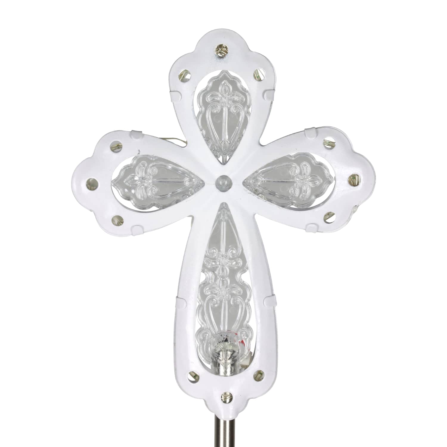 Solar Acrylic and Metal White Cross Garden Stake with Thirteen LED Lights, 4 by 34 Inches | Shop Garden Decor by Exhart