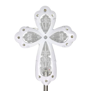 Solar Acrylic and Metal White Cross Garden Stake with Thirteen LED Lights, 4 by 34 Inches | Shop Garden Decor by Exhart